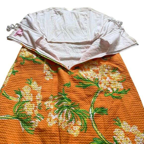 Lilly Pulitzer Bowen Strapless Dress Sz 0 Beaded Orange White Floral Cotton - Picture 9 of 16